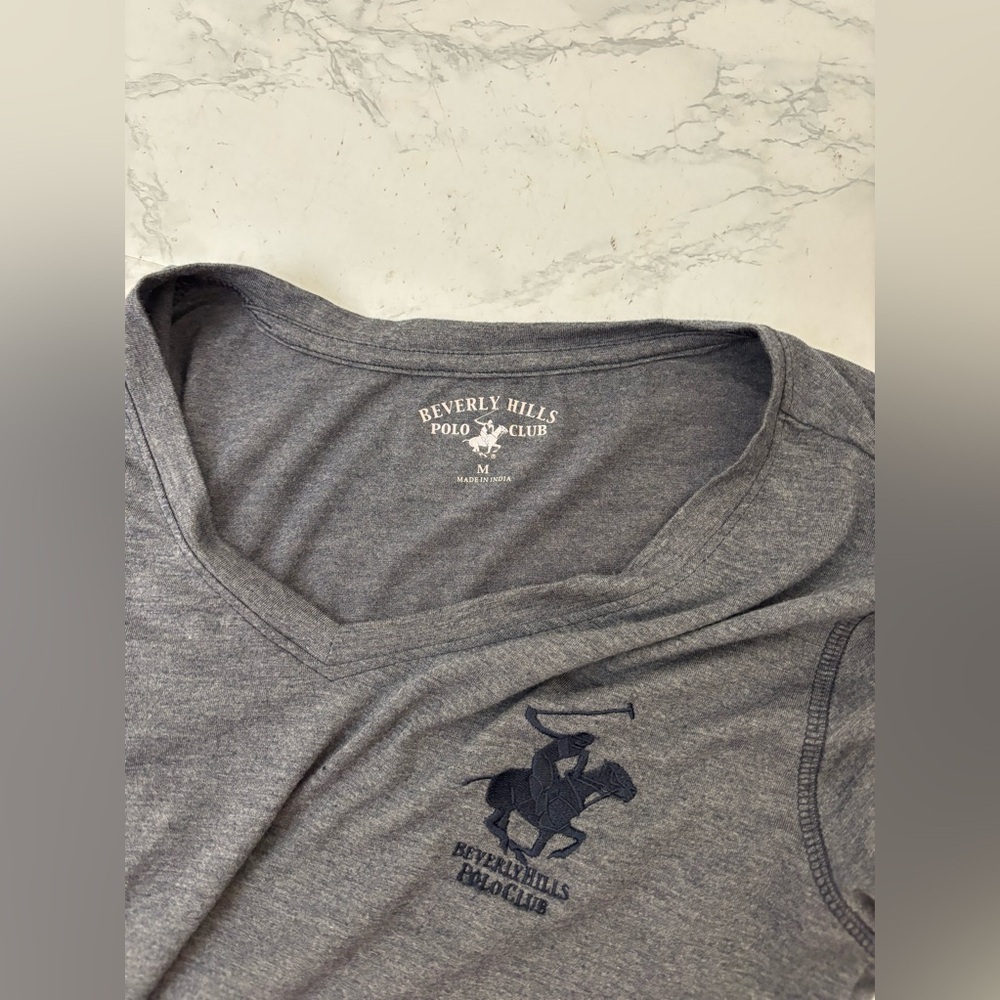 Beverly Hills Polo Club V-Neck T-Shirt Gray Short Sleeve Cotton Blend Sz M​​ - Picture 4 of 4